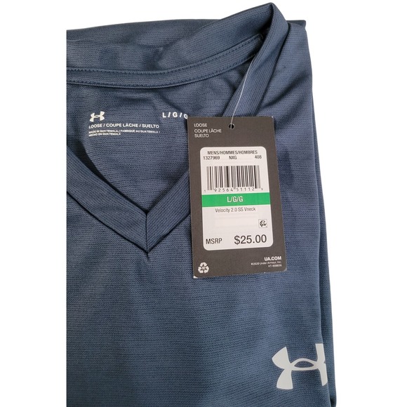 Under Armour UA Velocity Men's T-Shirt Performance Gym Run V-Neck Tee Large Blue - Picture 6 of 11